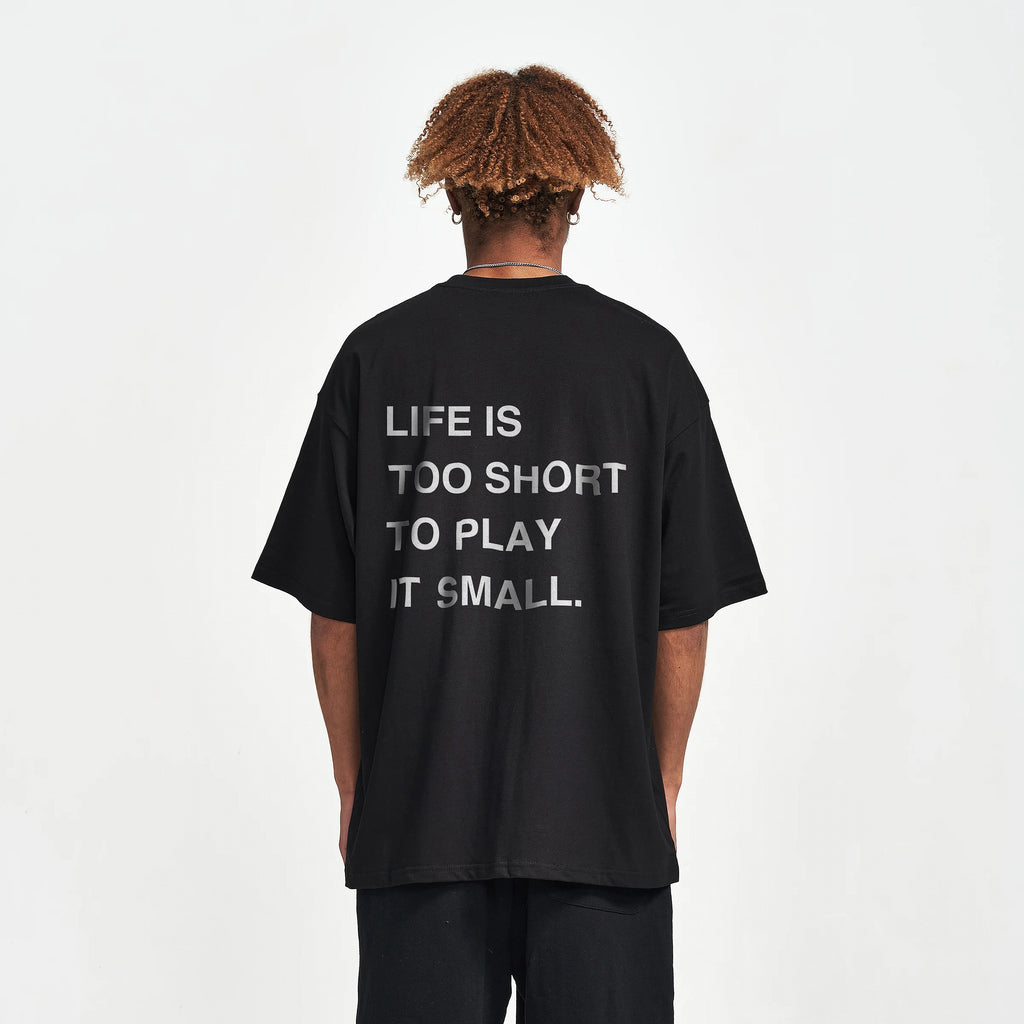 #3 Life Is Too Short Oversized Crew Neck T-Shirt Black